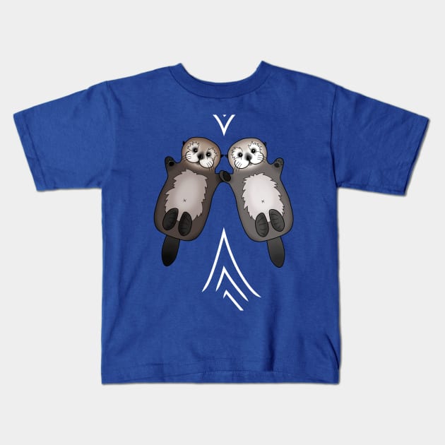 Otters Holding Hands - Otter Couple Kids T-Shirt by prettyinink